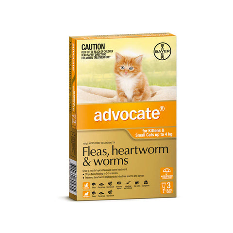 Advocate Heartworm, Fleas and Worms  -  Cats up to 4kg  -  3 pack