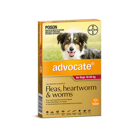 Advocate Fleas, Heartworm & Worms  -  Dogs 10-25kg  -  3 pack