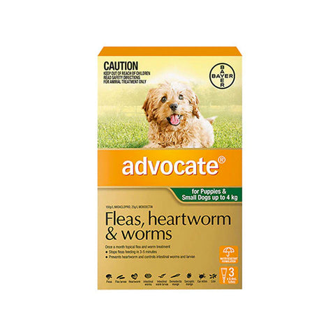 Advocate Fleas, Heartworm & Worms  -  Dogs up to 4kg  -  3 pack
