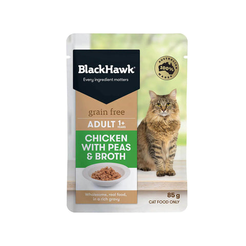 Black Hawk Grain Free Cat Adult - Chicken, Peas & Broth 85gr