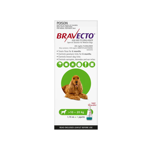 Bravecto Spot On Tick & Flea - Dogs 10 to 20kg