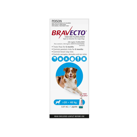 Bravecto Spot On Tick & Flea - Dogs 20 to 40kg