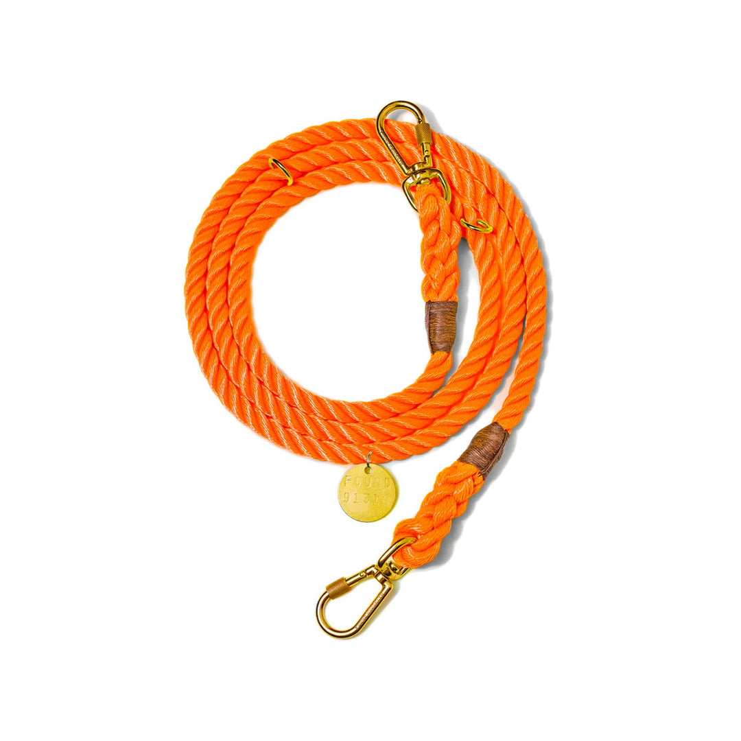 Found My Animal New York Rope Adjustable Leash - Rescue Orange