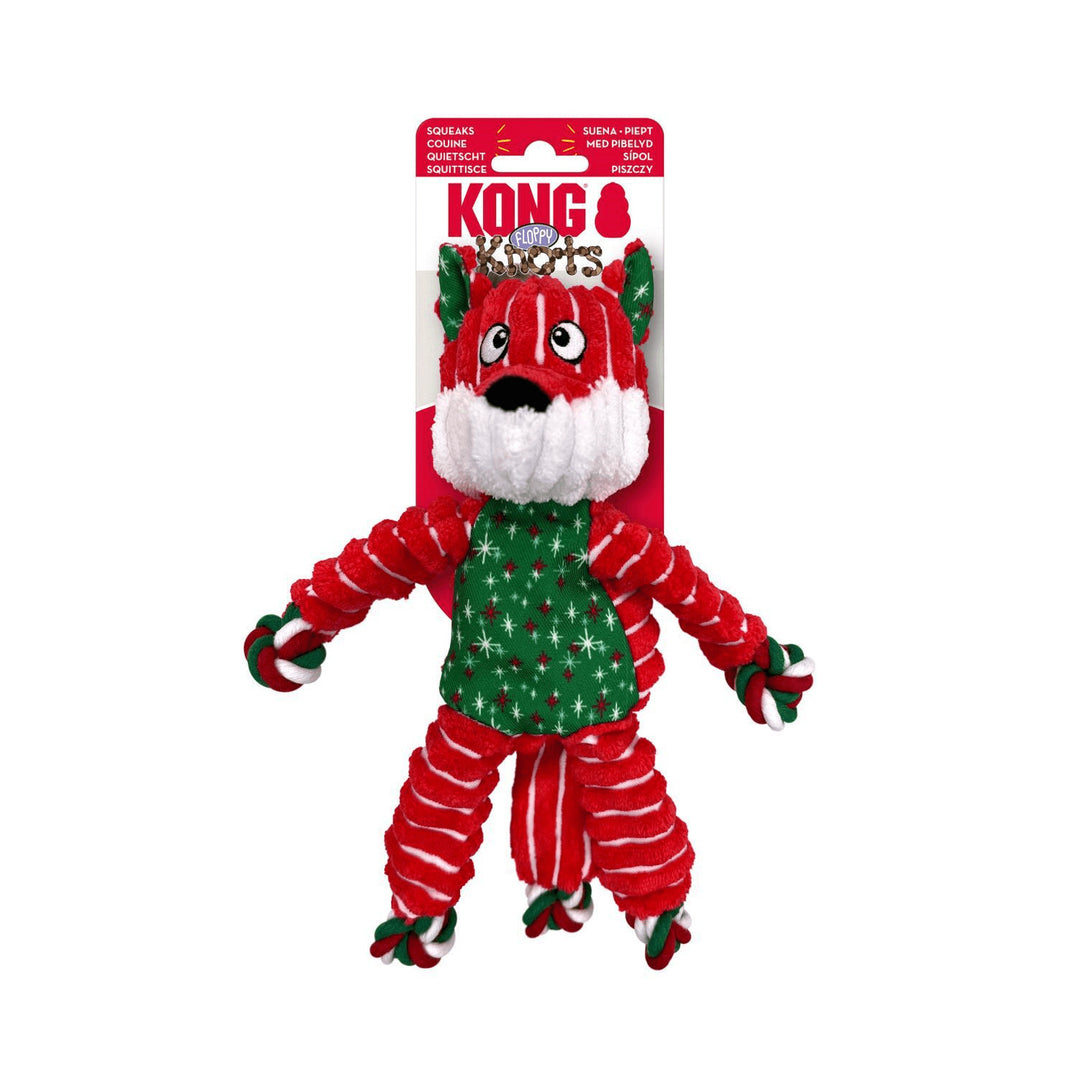 Kong Holiday Floppy Knots Fox Dog Toy - Christmas