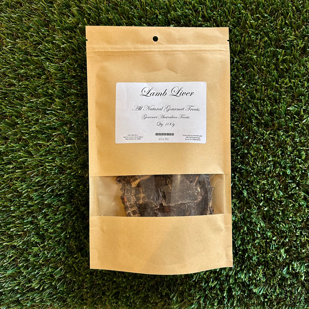 All-natural gourmet lamb liver dog treats from PupNpussy, Australian-sourced and additive-free, offering rich flavour, dietary variety, and dental health support