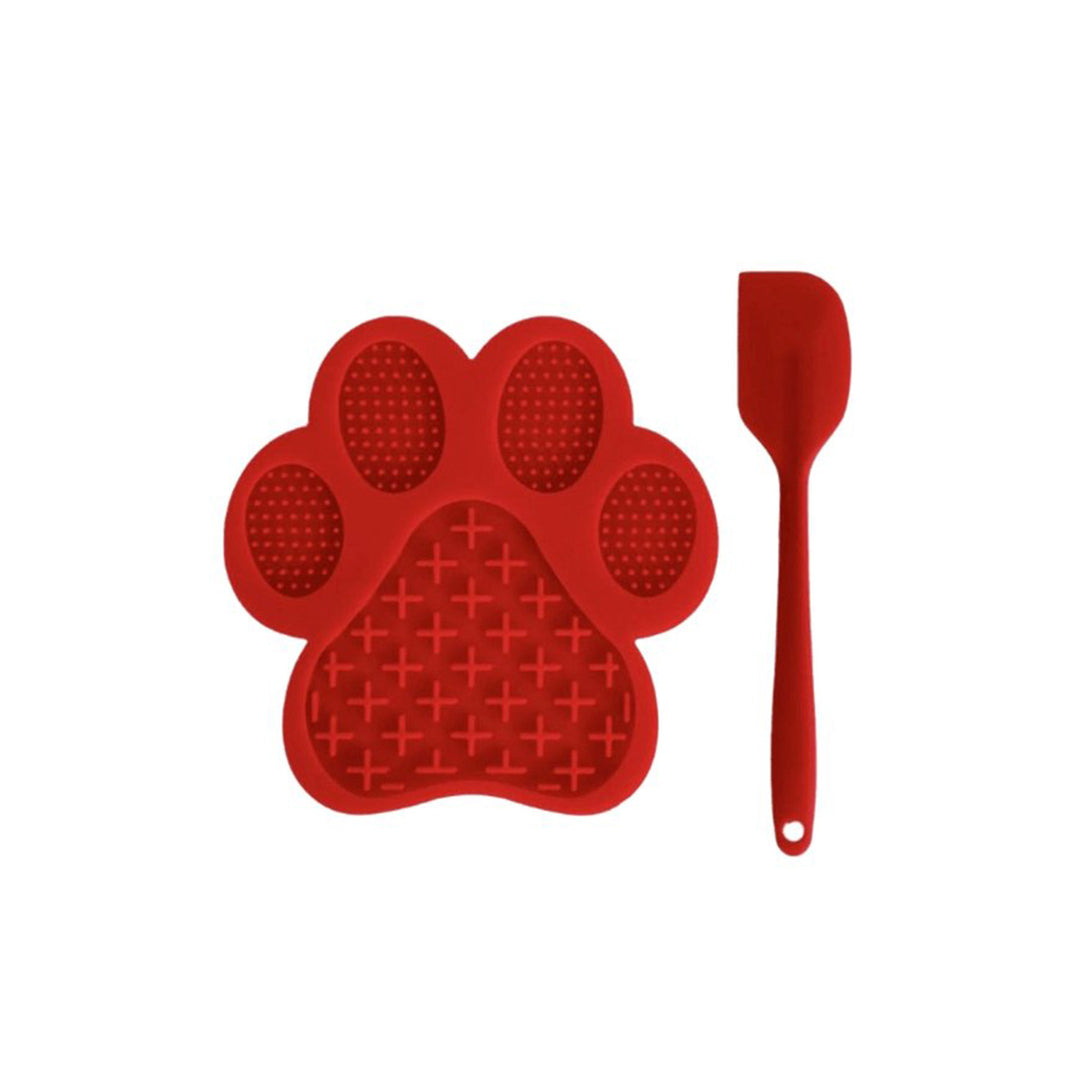 Paw Lick Mat With Spatula - Red