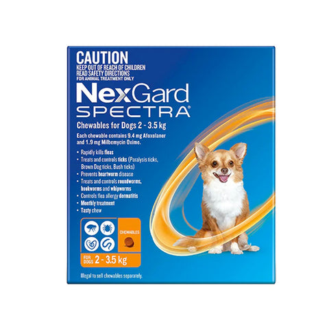 NexGard Spectra - Dogs 2-3.5kg - Tick, Flea, Heartworm, Gut Worms - 3 pack