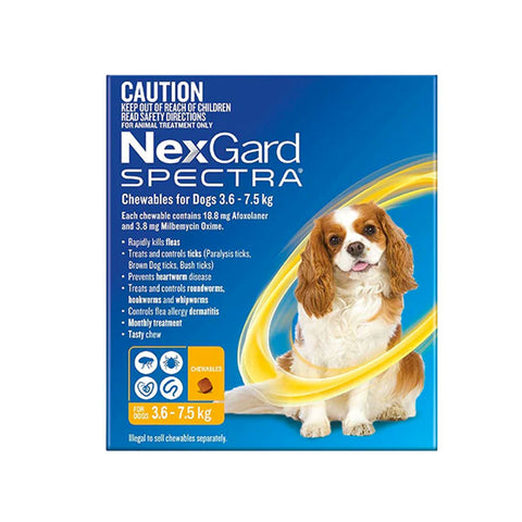 NexGard Spectra - Dogs 3.6-7.5kg - Tick, Flea, Heartworm, Gut Worms - 3 pack