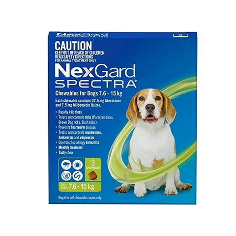 NexGard Spectra - Dogs 7.6-15kg - Tick, Flea, Heartworm, Gut Worms - 3 pack