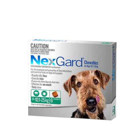 NexGard Ticks & Fleas  -  Dogs 10.1-25kg  -  3 & 6 pack