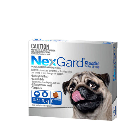 NexGard Ticks & Fleas  -  Dogs 4.1-10kg  -  3 & 6 pack