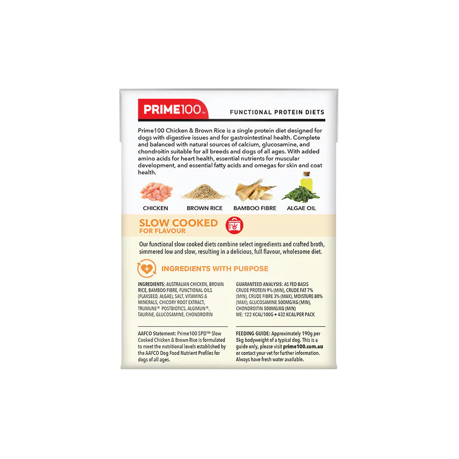 Prime100 SPD Slow Cooked Dog Food - Chicken & Brown Rice 354g