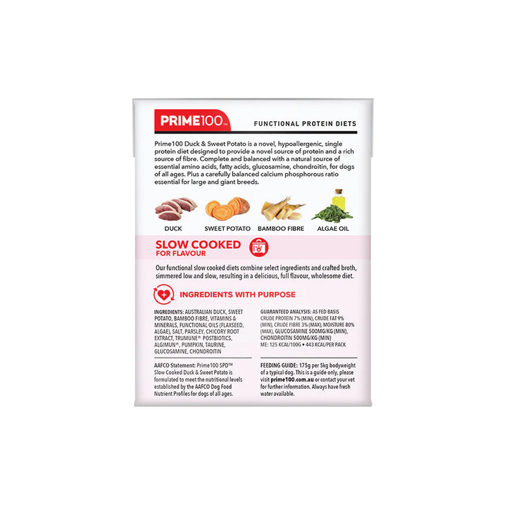 Prime100 SPD Slow Cooked Dog Food - Duck & Sweet Potato 354g