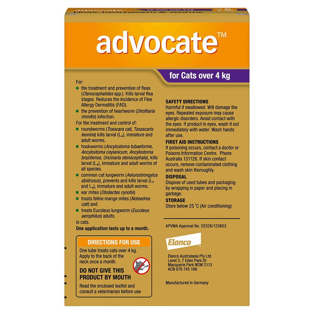 Advocate Heartworm, Fleas and Worms  -  Cats over 4kg  -  3 pack