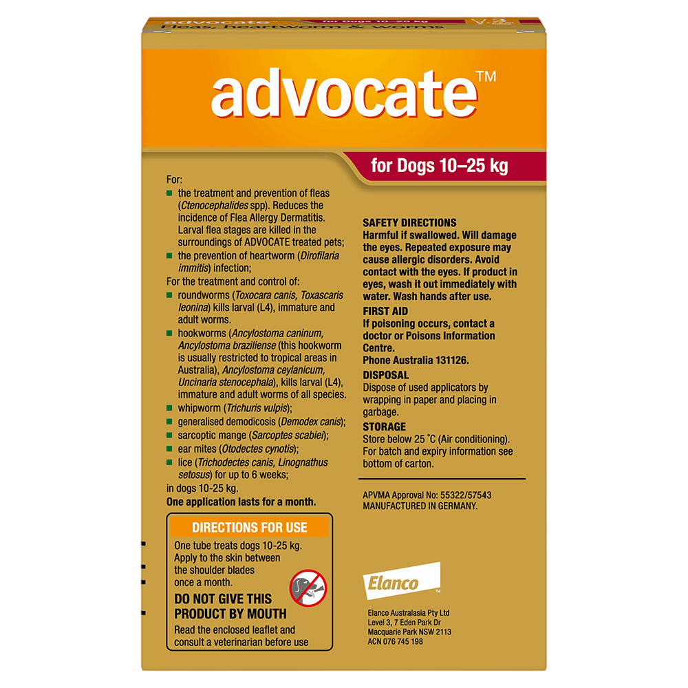 Advocate Fleas, Heartworm & Worms  -  Dogs 10-25kg  -  3 pack