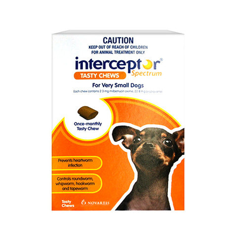 Interceptor Heart Worm & Worms  -  Dogs up to 4kg  -  3 pack